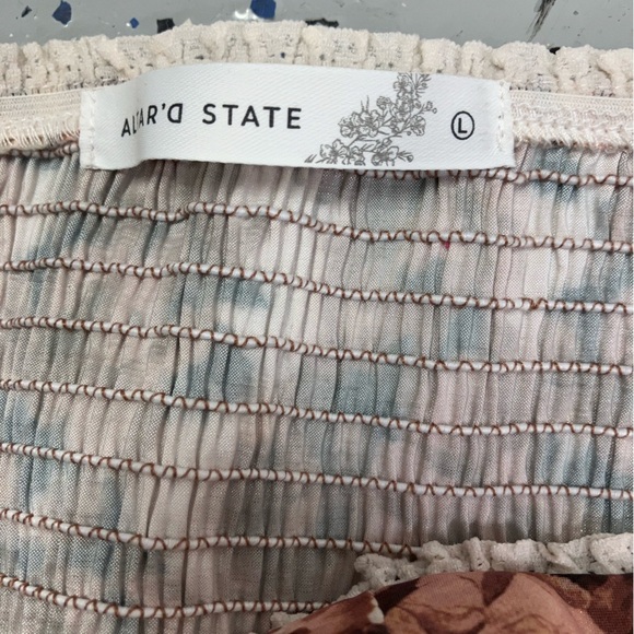 Altar’d‎ State Clover Floral Bubble Dress in Brown Mini Strapless Large New - Picture 9 of 12